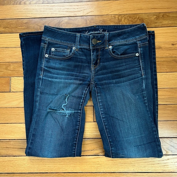 American eagle distressed y2k super stretch slim boot jeans 4 regular - Picture 4 of 9